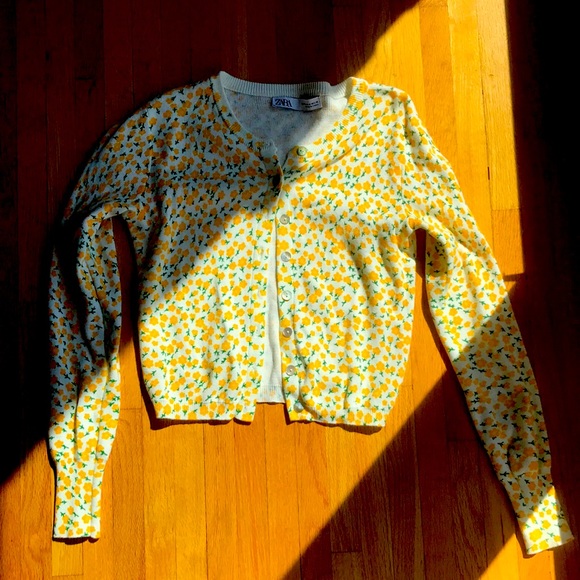 Zara Sweaters Zara Yellow Daisy Cardigan Size Medium Poshmark